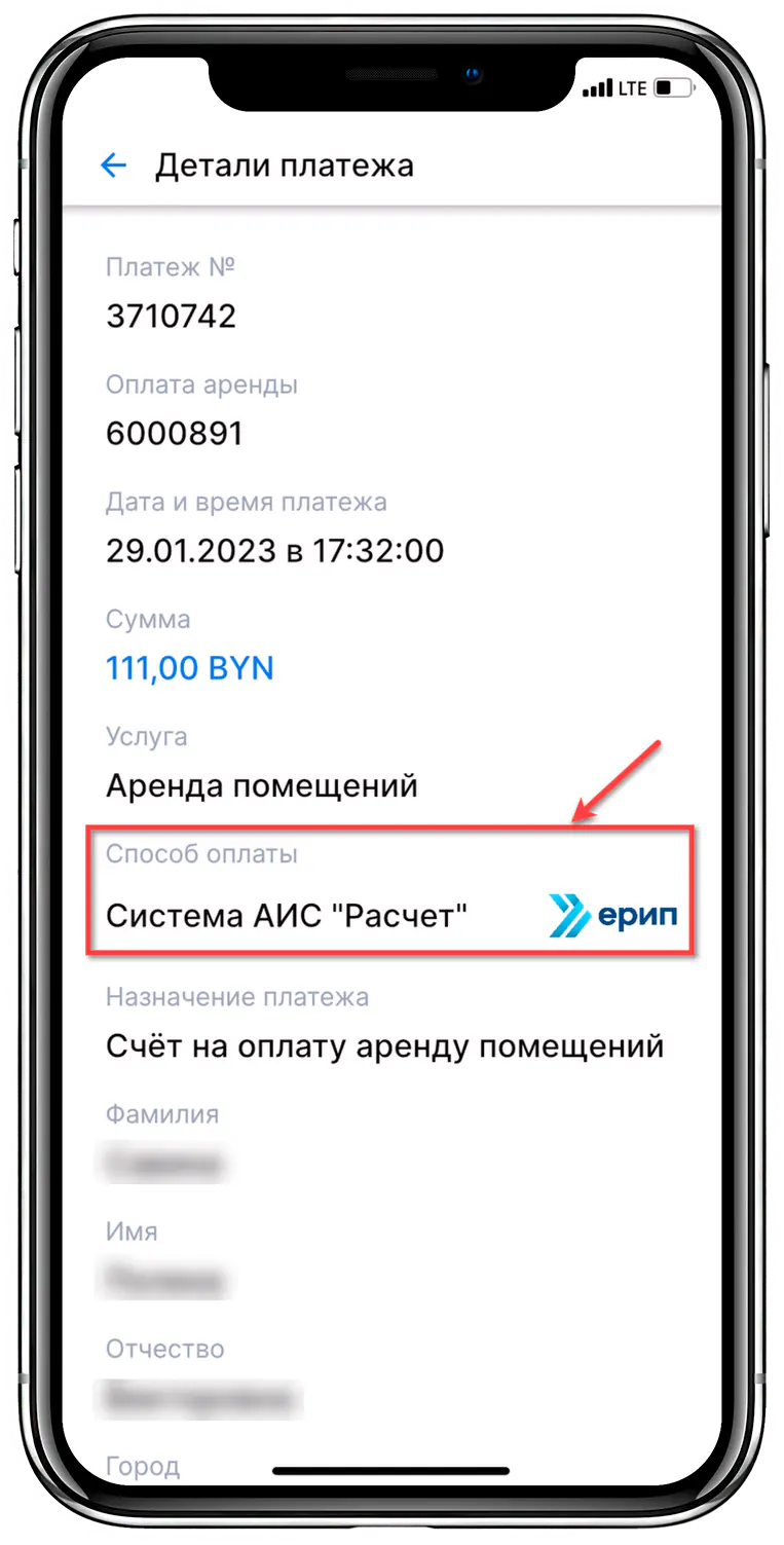 Детали платежа со способом оплаты